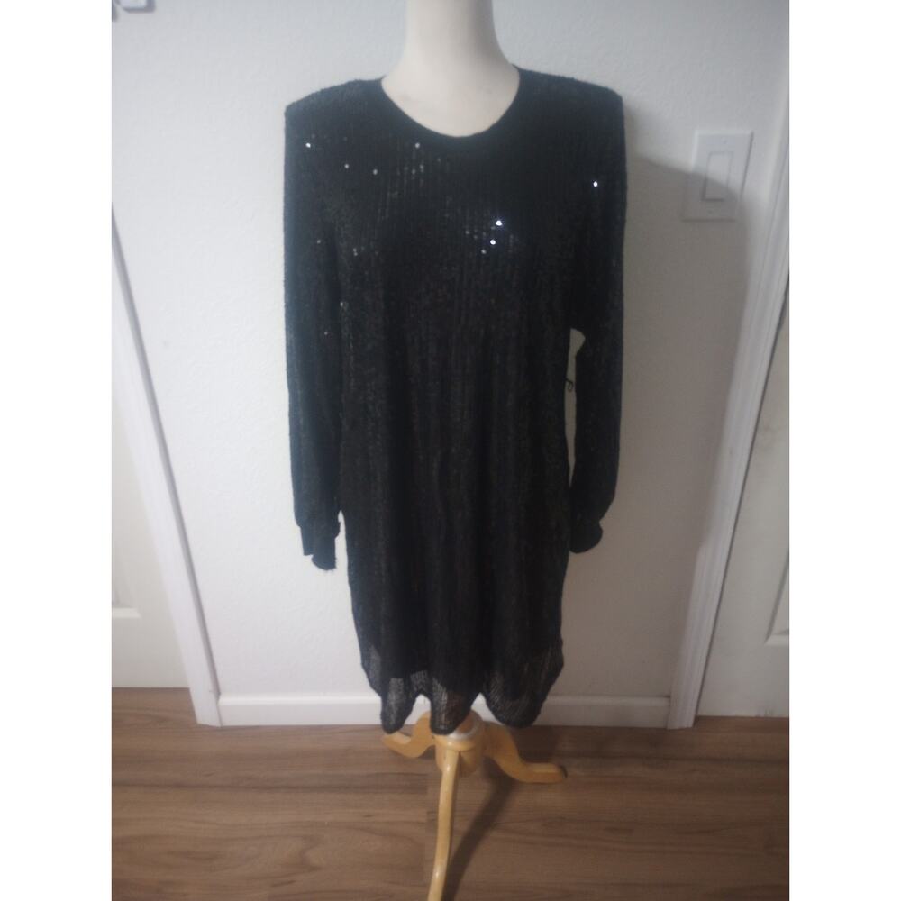 Simply Vera Wang Dress Womens Sequin Black Large Long Sleeve